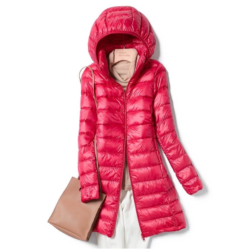 Lina – Damen Steppmantel mit Kapuze und glänzendem Finish