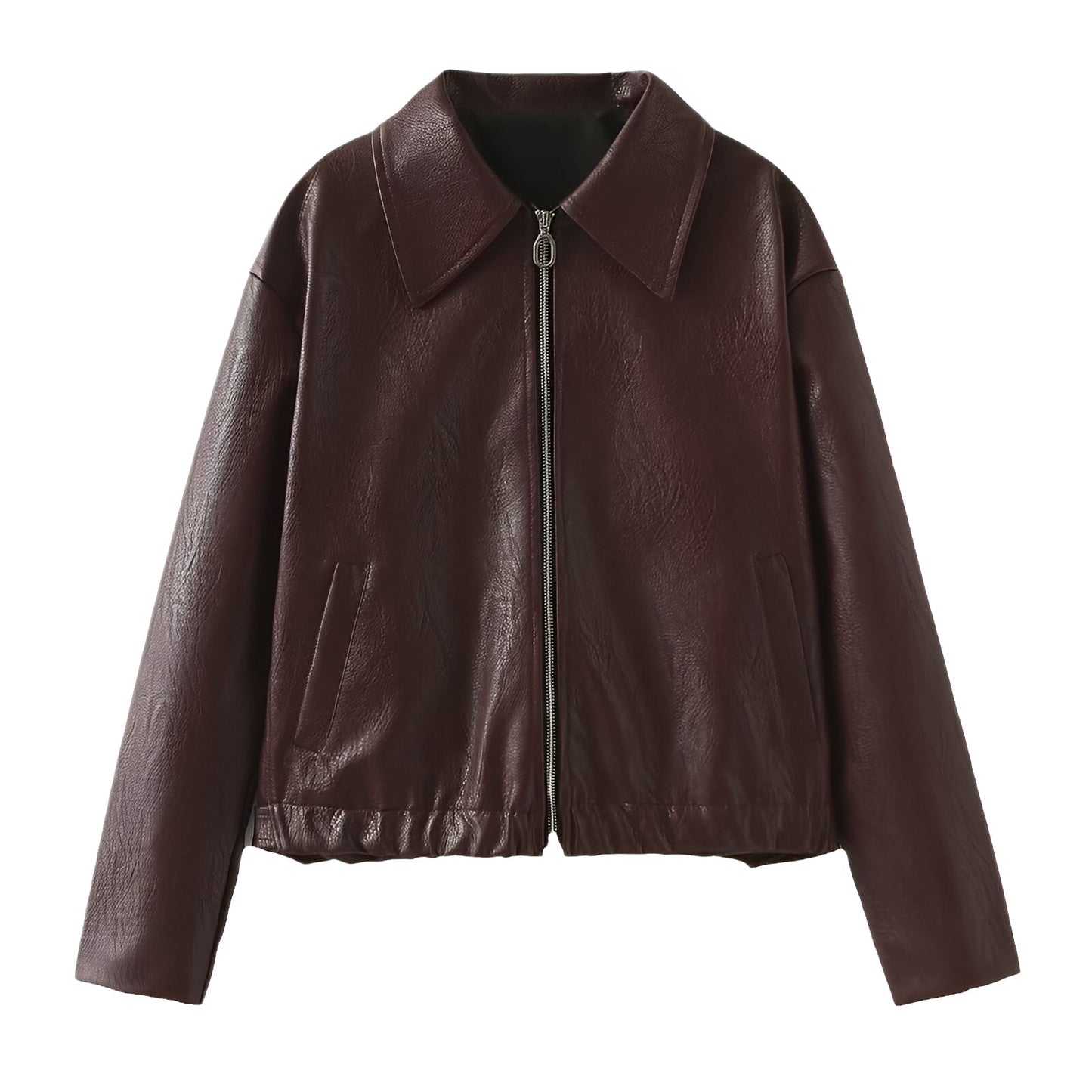 Alina – Damen Kunstlederjacke mit Reißverschluss und klassischem Kragen