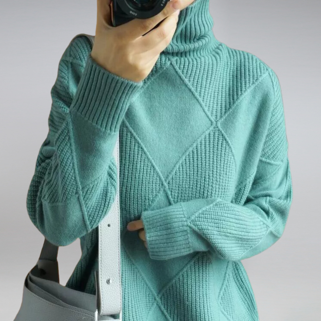 Nora - Damen Kaschmir Pullover mit Rauten-Struktur