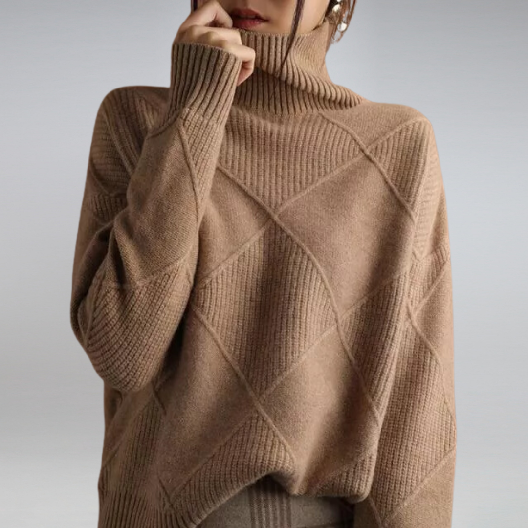 Nora - Damen Kaschmir Pullover mit Rauten-Struktur