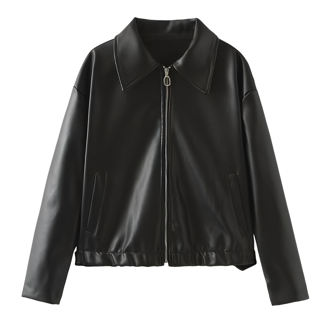 Alina – Damen Kunstlederjacke mit Reißverschluss und klassischem Kragen
