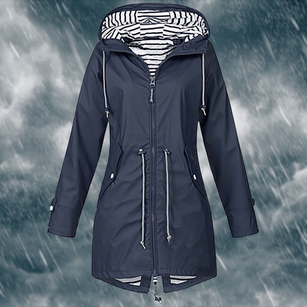 Mira – Damen Regenjacke mit Kapuze und Kordelzug