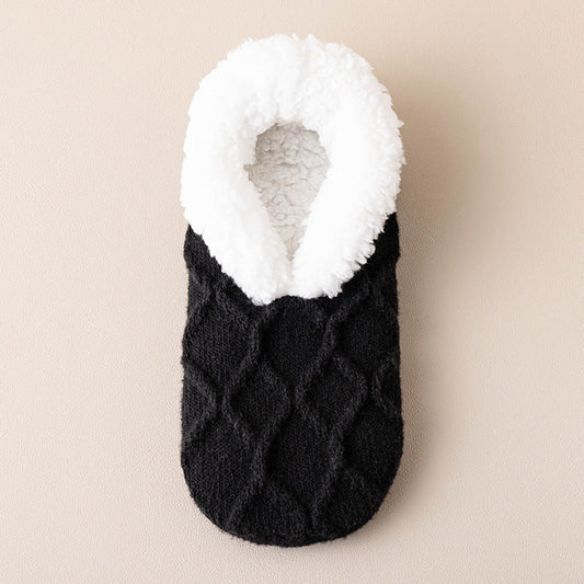 Ruby – Plush Cable-Knit Fleece Slipper Socks for Women