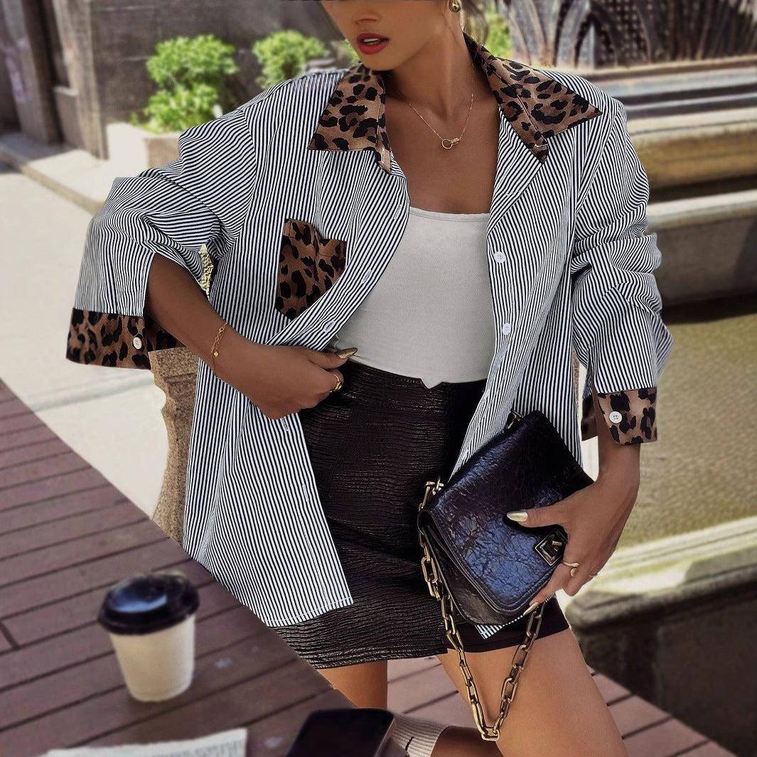 Livia - Damenbluse mit Leopardenmuster und Kontrastdetails
