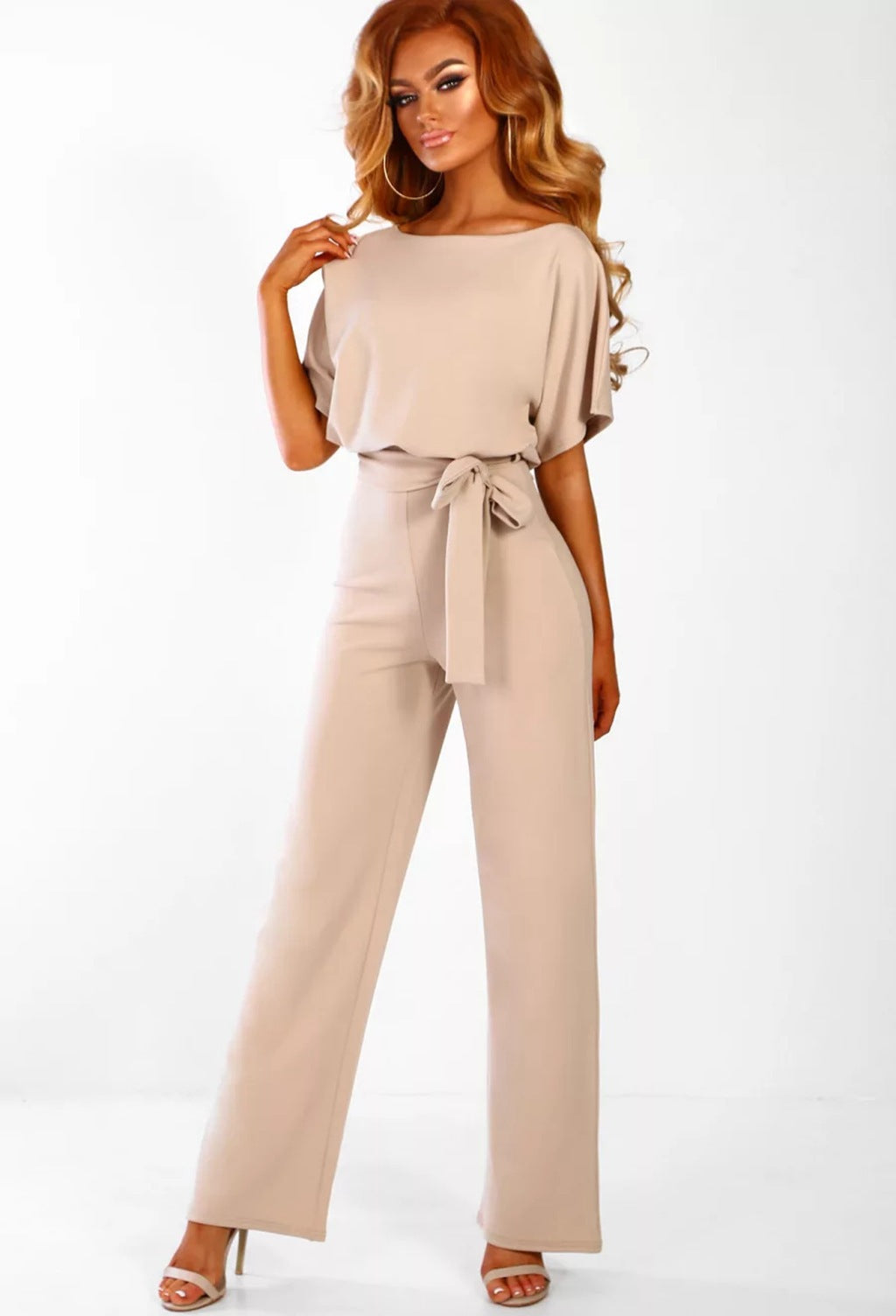 Liora – Damen Jumpsuit mit Bindegürtel und weitem Bein