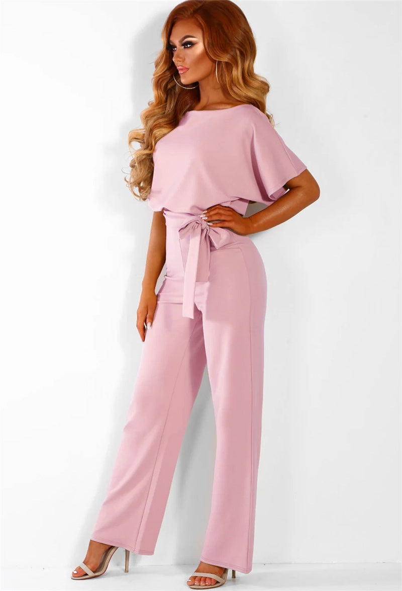 Liora – Damen Jumpsuit mit Bindegürtel und weitem Bein