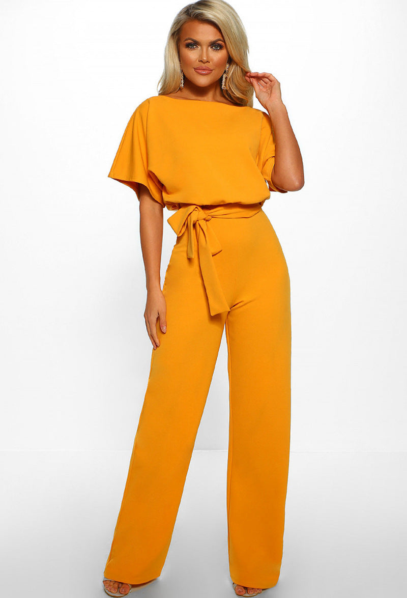 Liora – Damen Jumpsuit mit Bindegürtel und weitem Bein