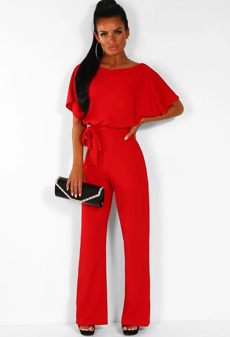 Liora – Damen Jumpsuit mit Bindegürtel und weitem Bein