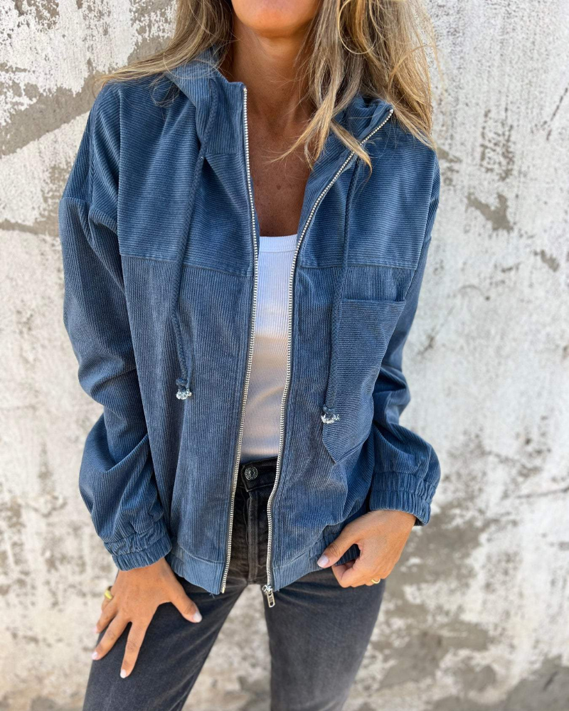 Selina – Damen Cordjacke mit Reißverschluss und Kapuze