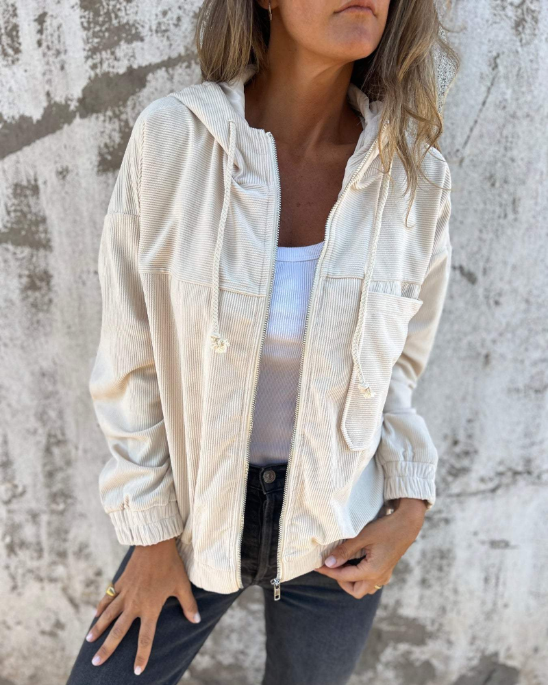 Selina – Damen Cordjacke mit Reißverschluss und Kapuze