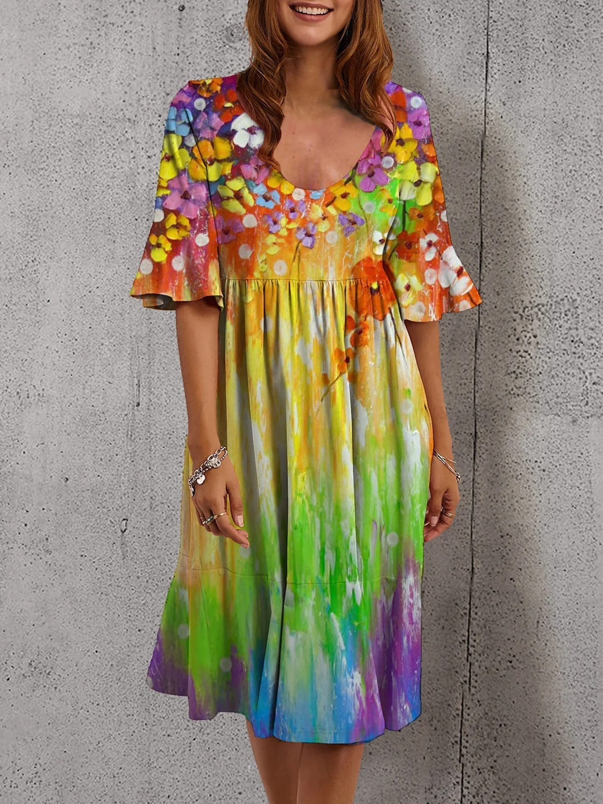 Iria - Vestido floral de manga midi con volante