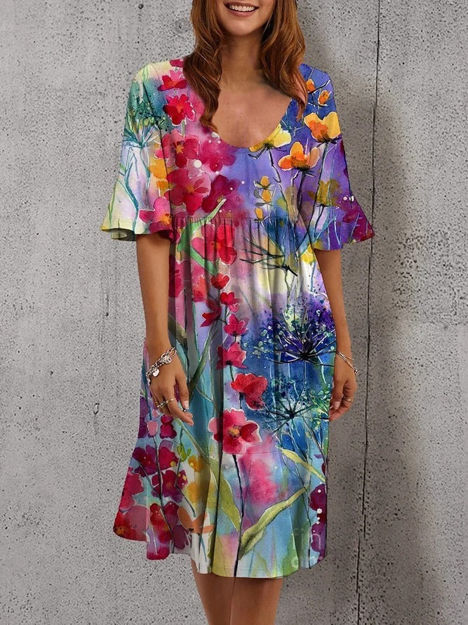 Iria - Vestido floral de manga midi con volante