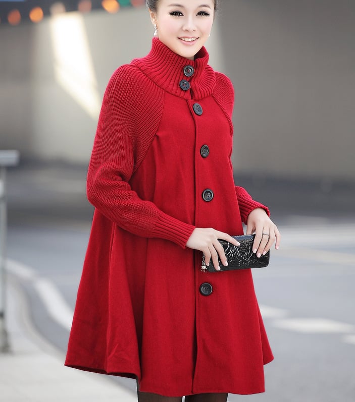 Amelie - Damen Mantel mit hohem Kragen und Strickärmeln