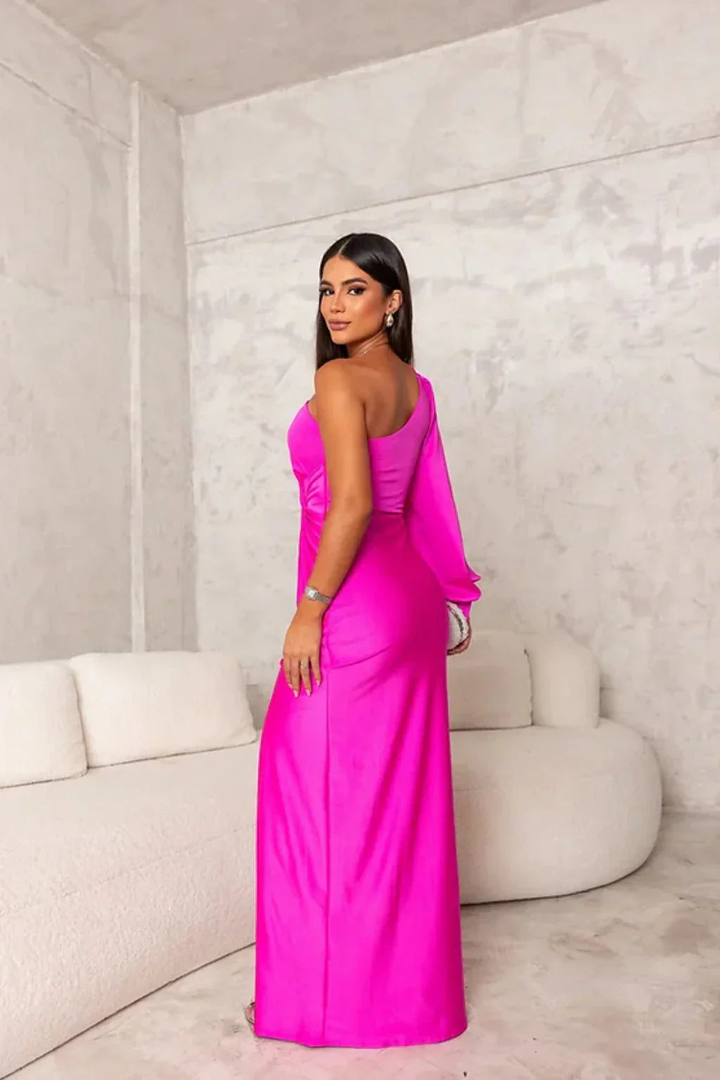 Valeria - Damen Abendkleid One-Shoulder mit Drapierung und Schlitz