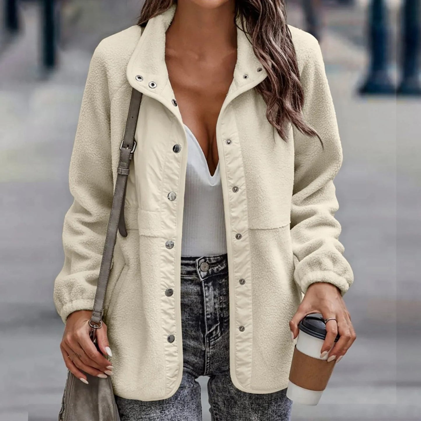 Julia - Damen Fleecejacke mit Druckknöpfen und Stehkragen