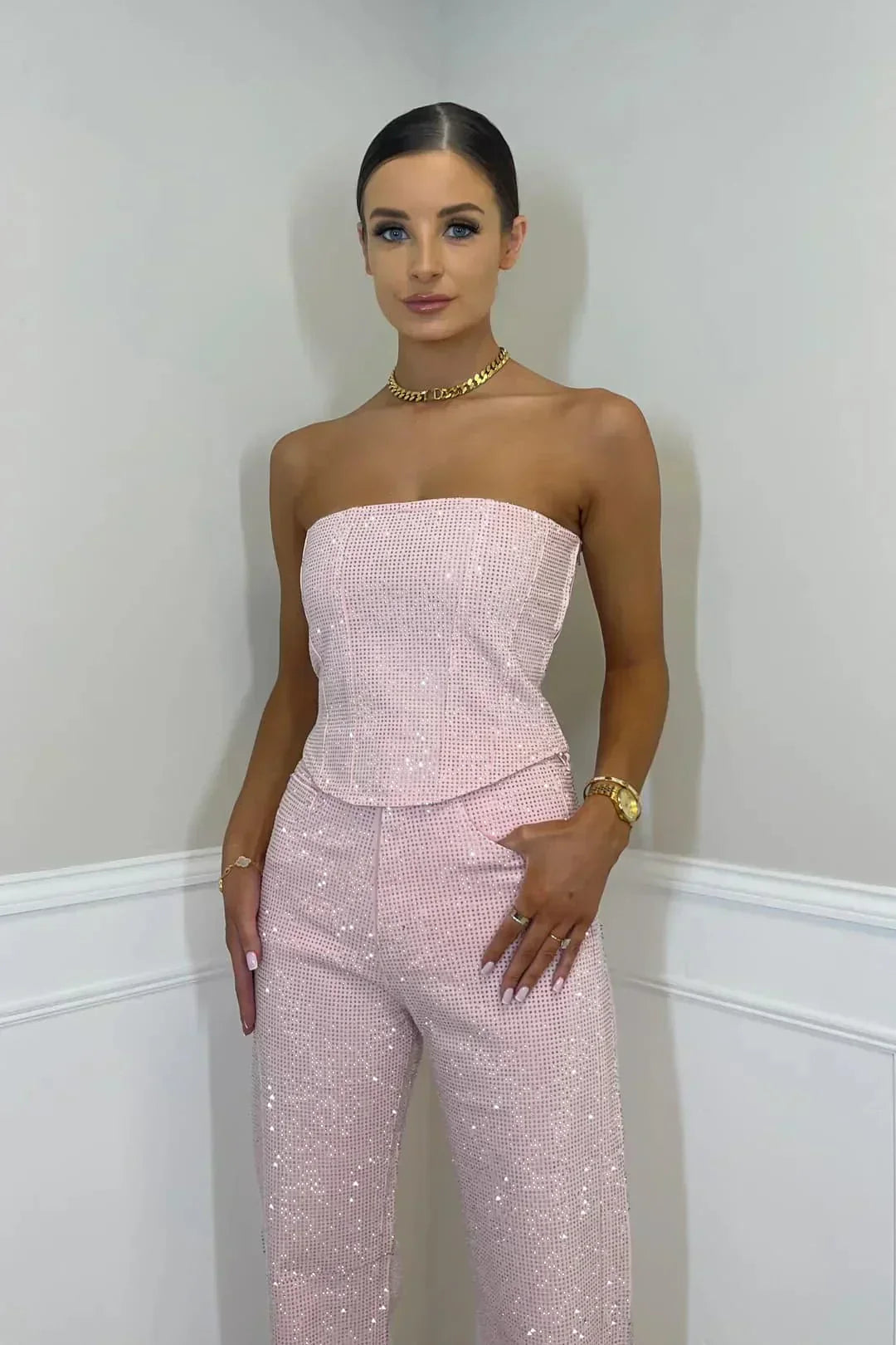 Clara – Damen Bandeau-Jumpsuit mit Glitzer-Effekt