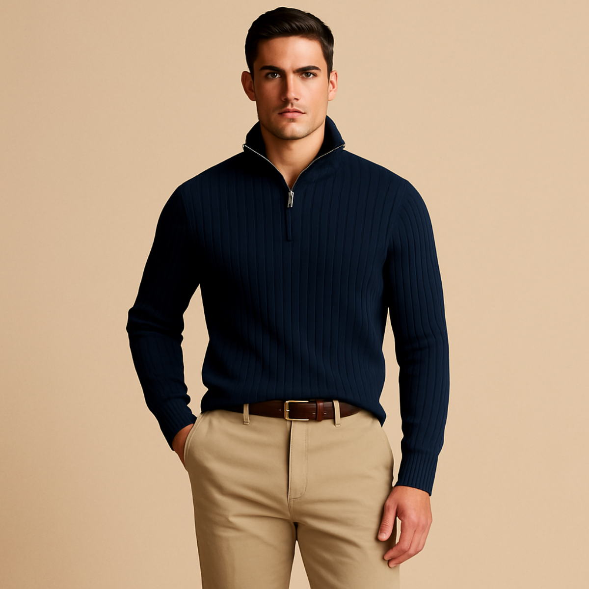 Felix – Gerippter Strickpullover mit halbem Reißverschluss für Herren