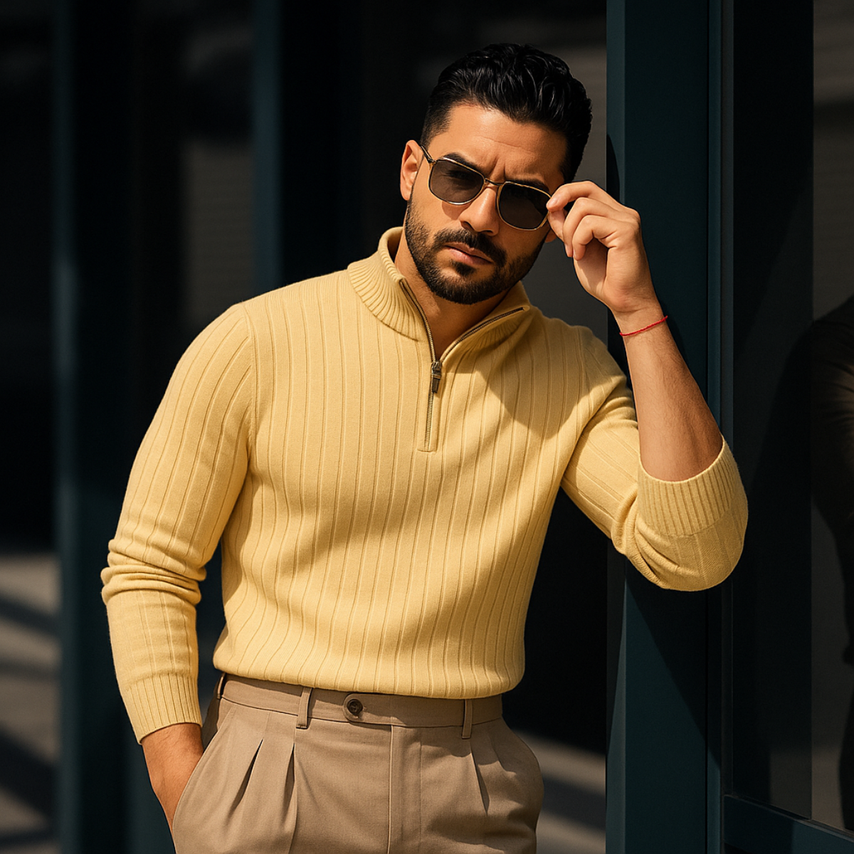 Felix – Gerippter Strickpullover mit halbem Reißverschluss für Herren