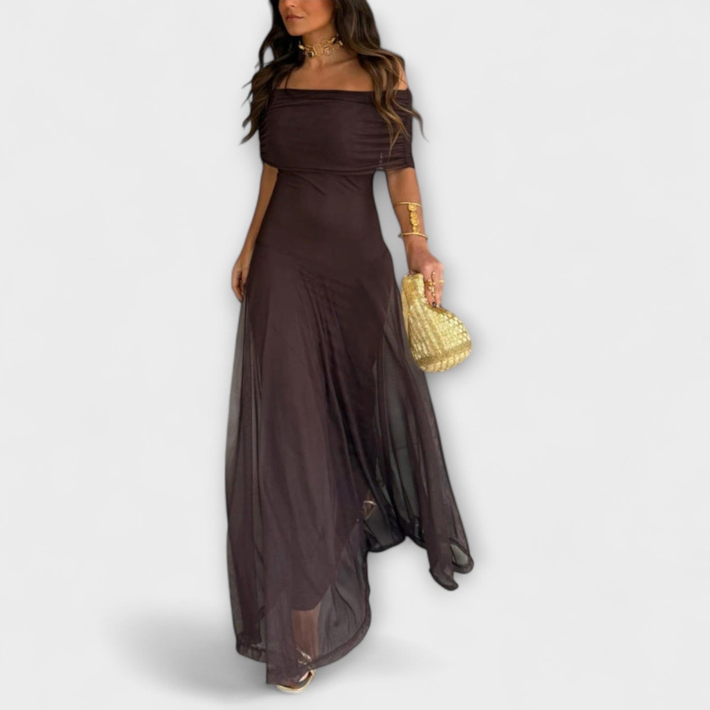 Adriana – Elegantes Off-Shoulder-Maxikleid für Damen