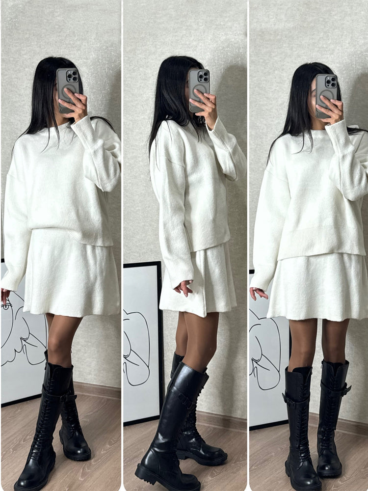 Arden – Damen Strick-Set mit Oversize-Pullover und Minirock