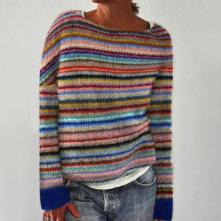 Lina – Damen Strickpullover mit buntem Streifenmuster