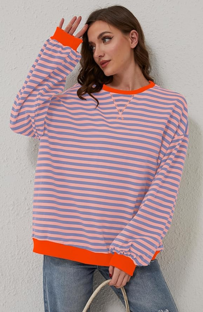 Nina - Damen Pullover Strick Sweater mit Streifenmuster