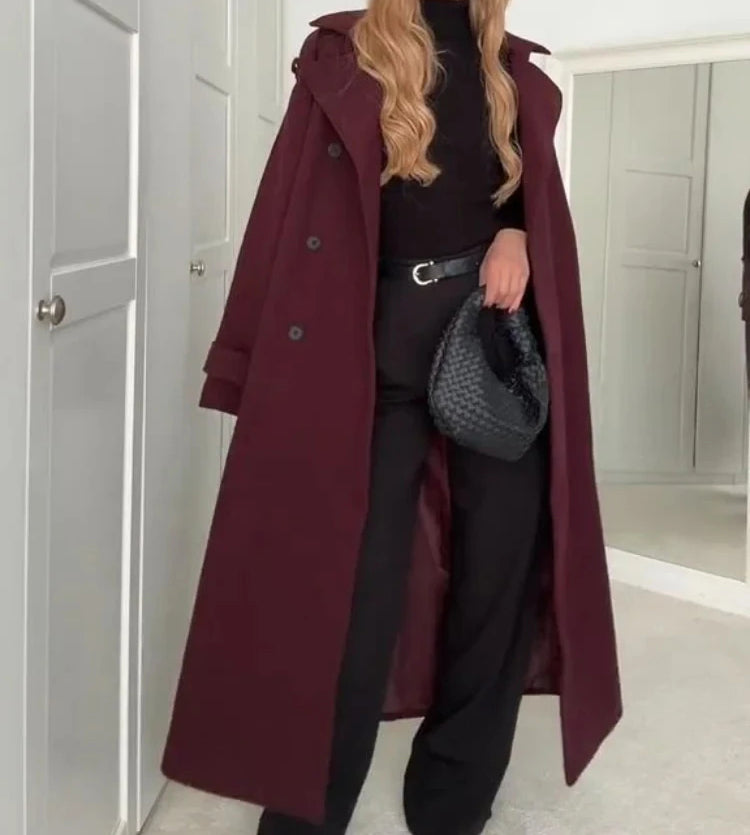 Claudine - Damen Trenchcoat mit Bindegürtel und Doppelreiher-Design