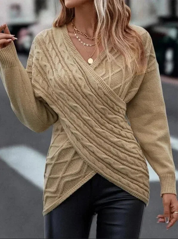 Alessia - Damen Strickpullover mit V-Ausschnitt und Wickeldesign