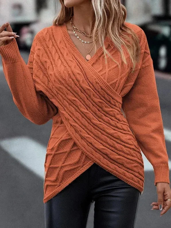 Alessia - Damen Strickpullover mit V-Ausschnitt und Wickeldesign
