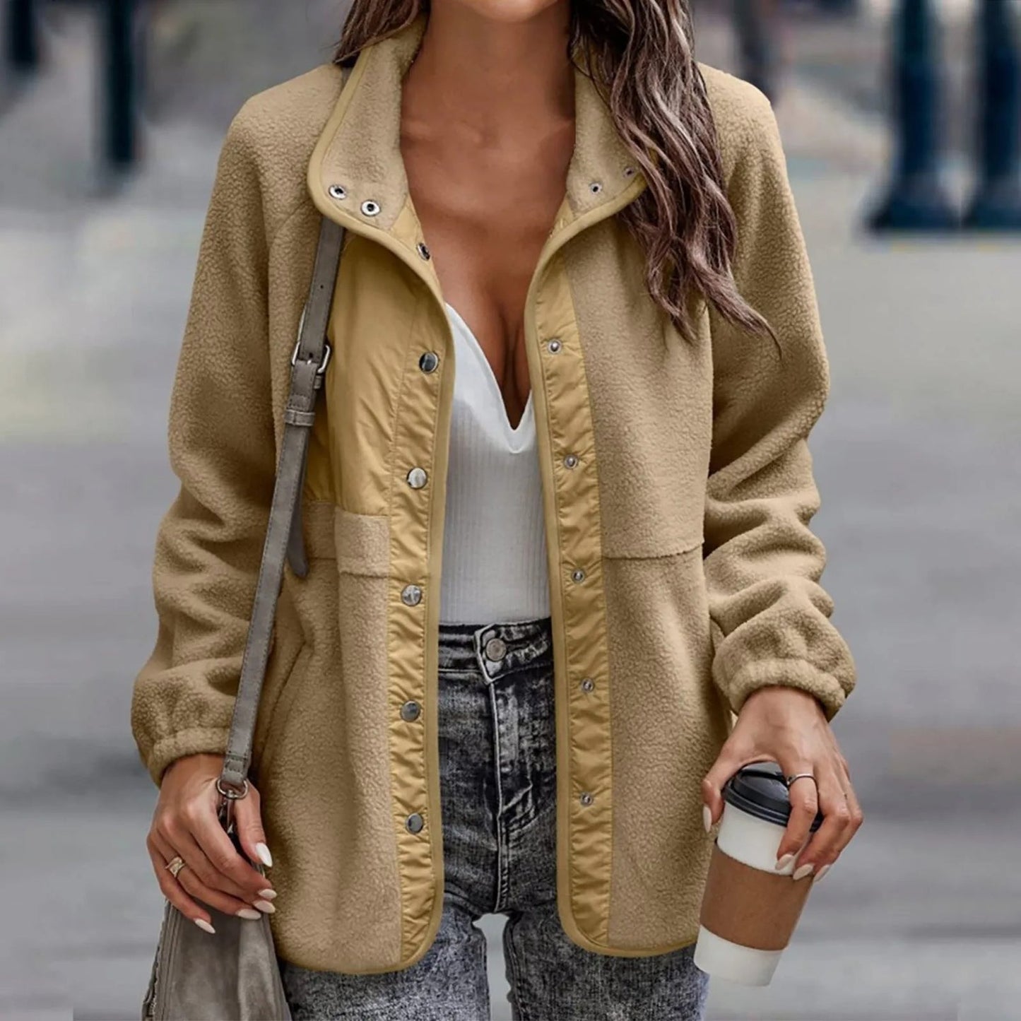 Julia - Damen Fleecejacke mit Druckknöpfen und Stehkragen
