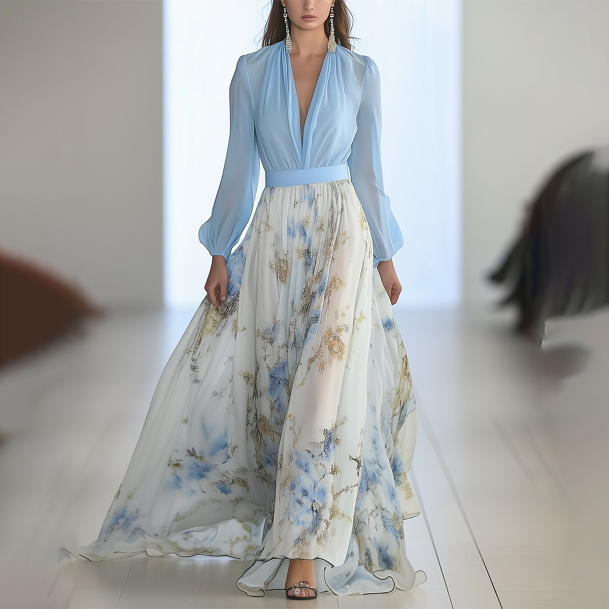 Celina – Elegantes Midikleid mit Chiffonärmeln