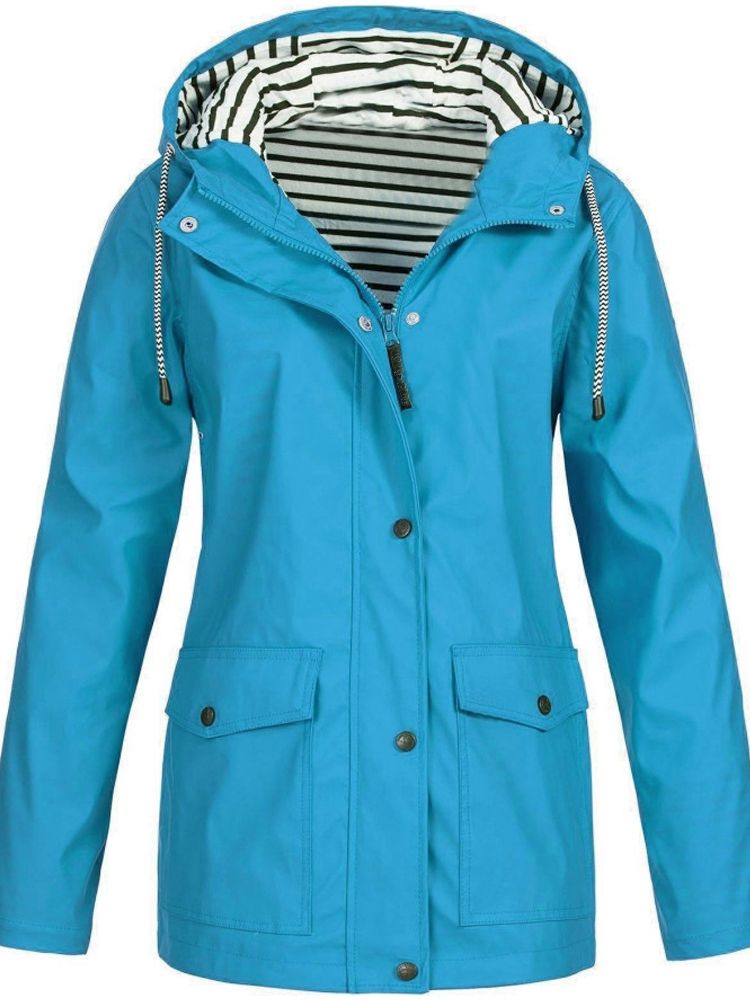 Klara – Regenjacke Damen mit Gestreiftem Innenfutter und Kapuze
