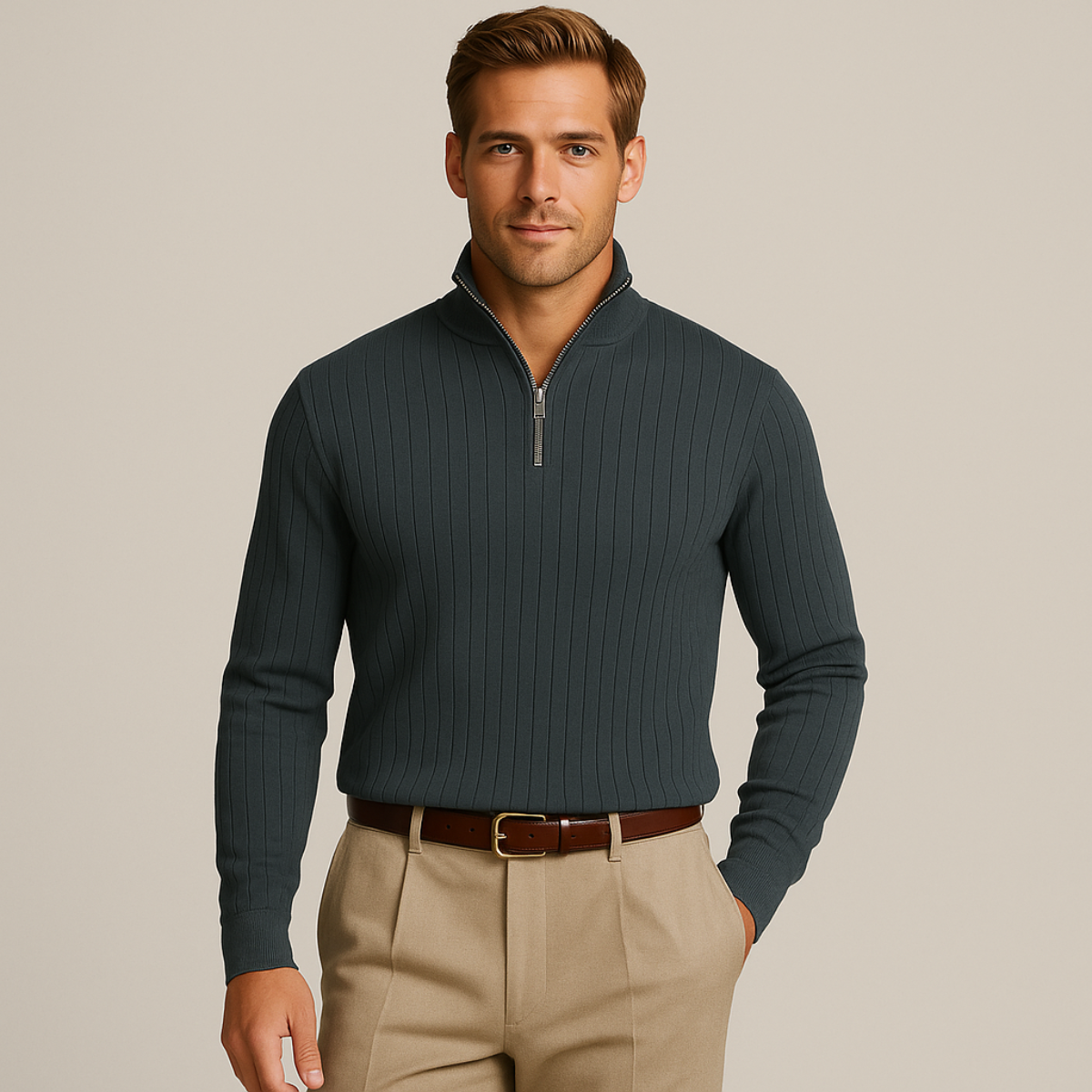 Felix – Gerippter Strickpullover mit halbem Reißverschluss für Herren