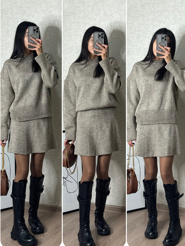 Arden – Damen Strick-Set mit Oversize-Pullover und Minirock