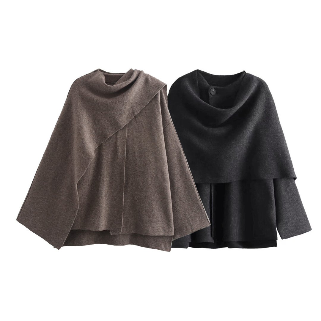 Isabella - Damen Cape mit Wolle asymmetrischem Schnitt