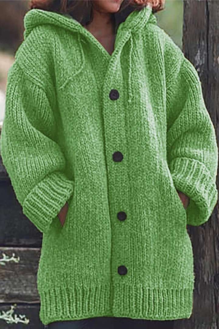 Marla – Damen Strickjacke mit Kapuze und Knopfleiste Winter Warm