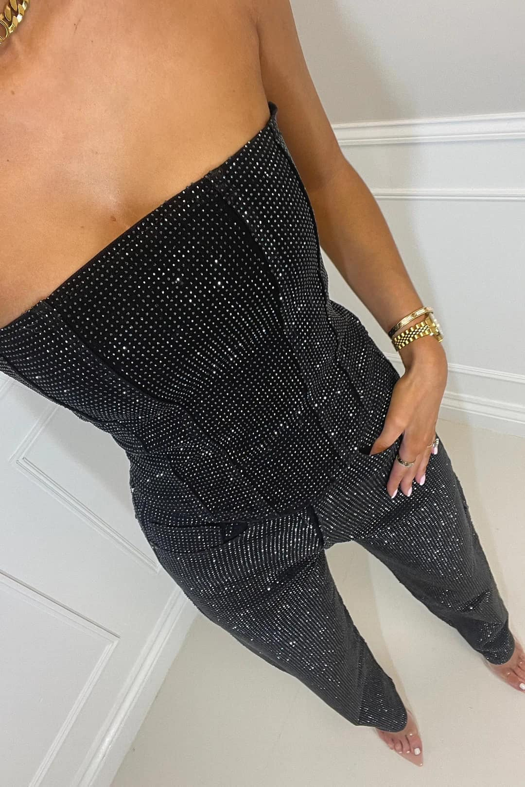 Clara – Damen Bandeau-Jumpsuit mit Glitzer-Effekt