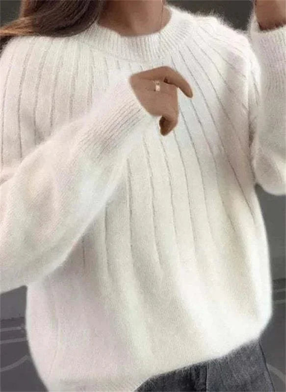 Lea - Damen Strickpullover Oversize mit Rundhals