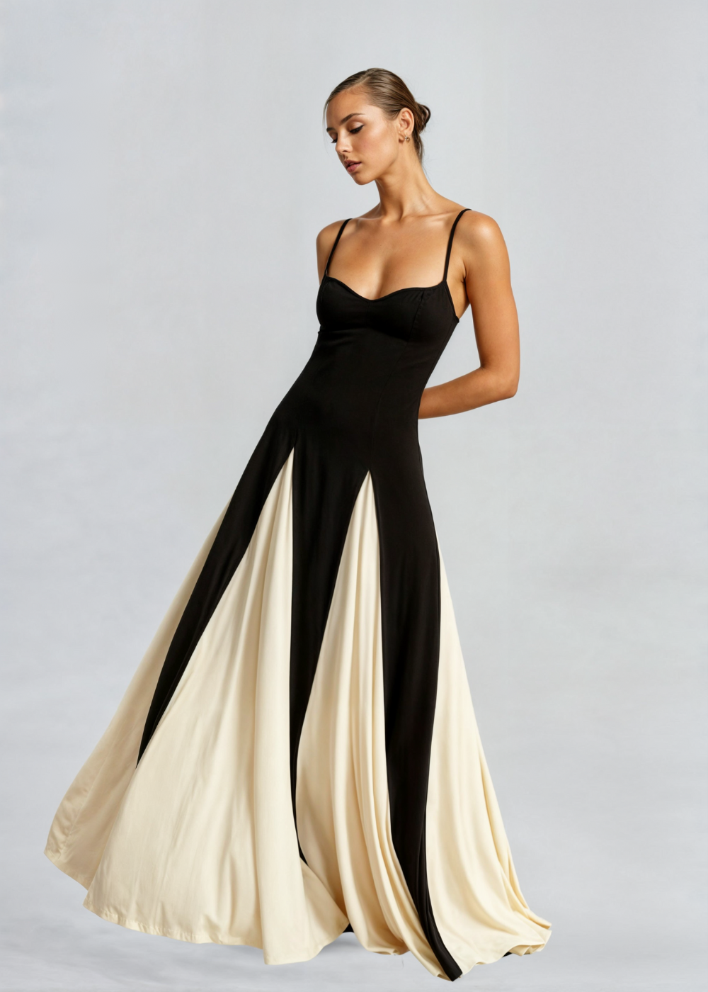Isabella - Damen Abendkleid mit Kontrast-Design und Spaghettiträgern