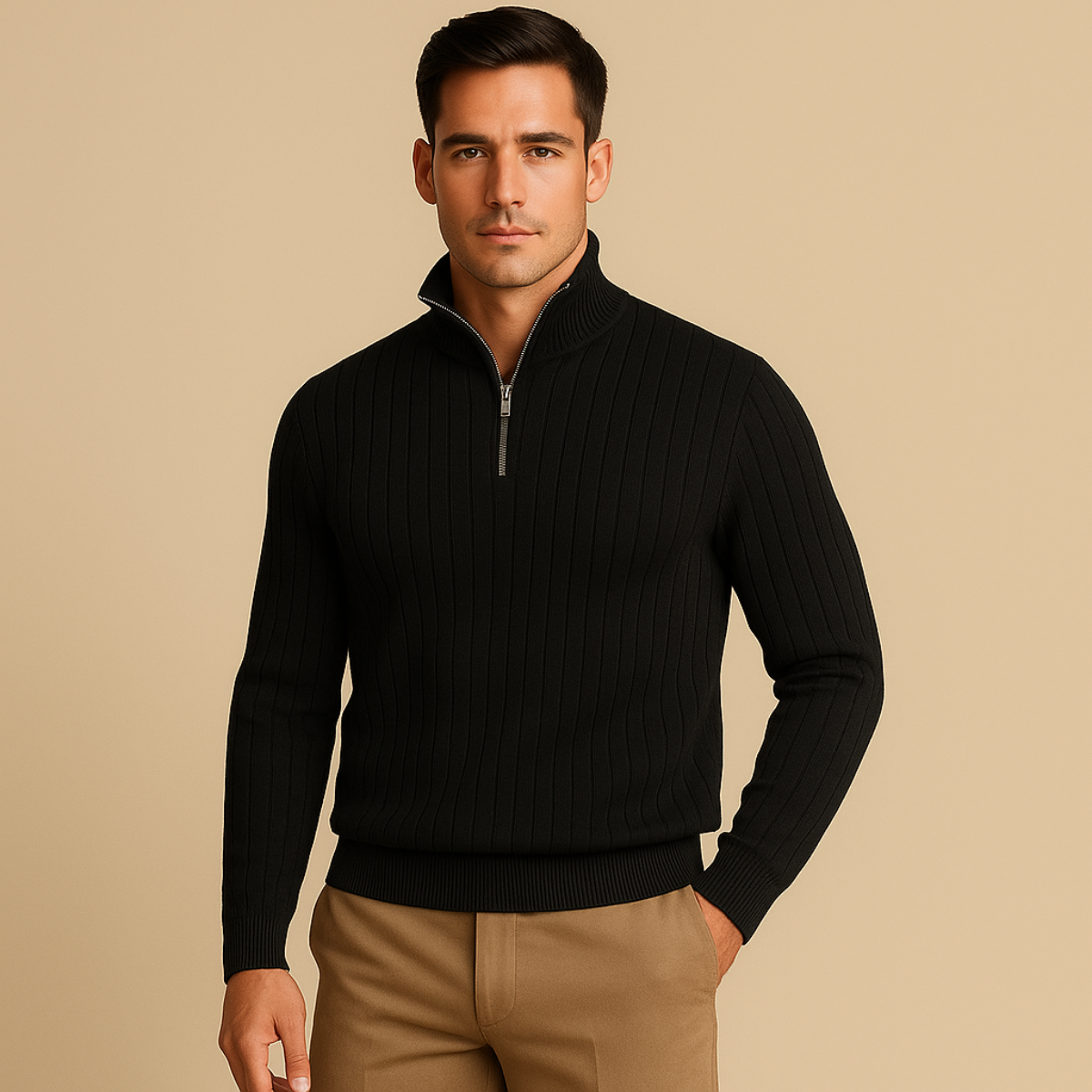 Felix – Gerippter Strickpullover mit halbem Reißverschluss für Herren