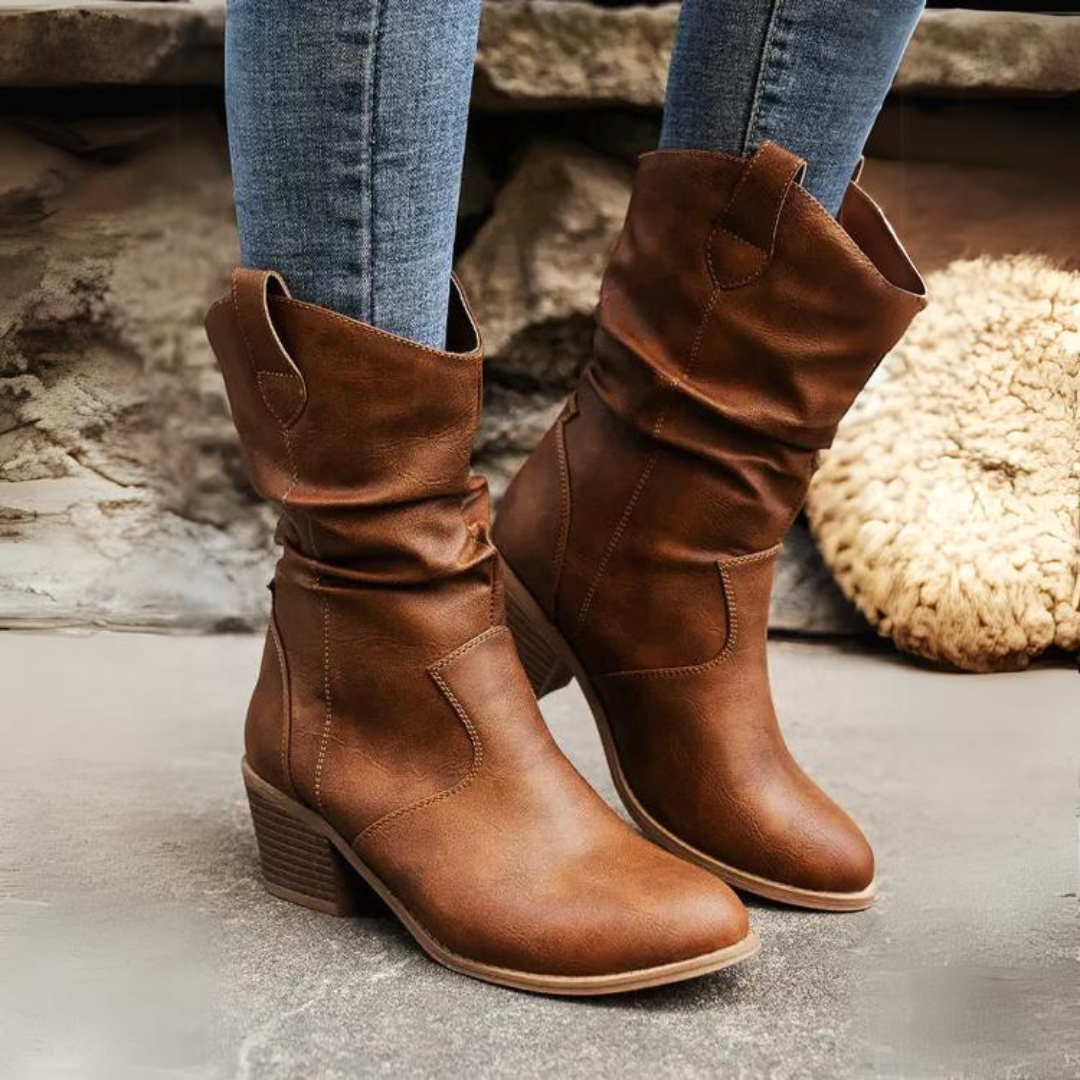 Mara – Cowgirl-Stiefeletten im Westernstil mit Faltenoptik