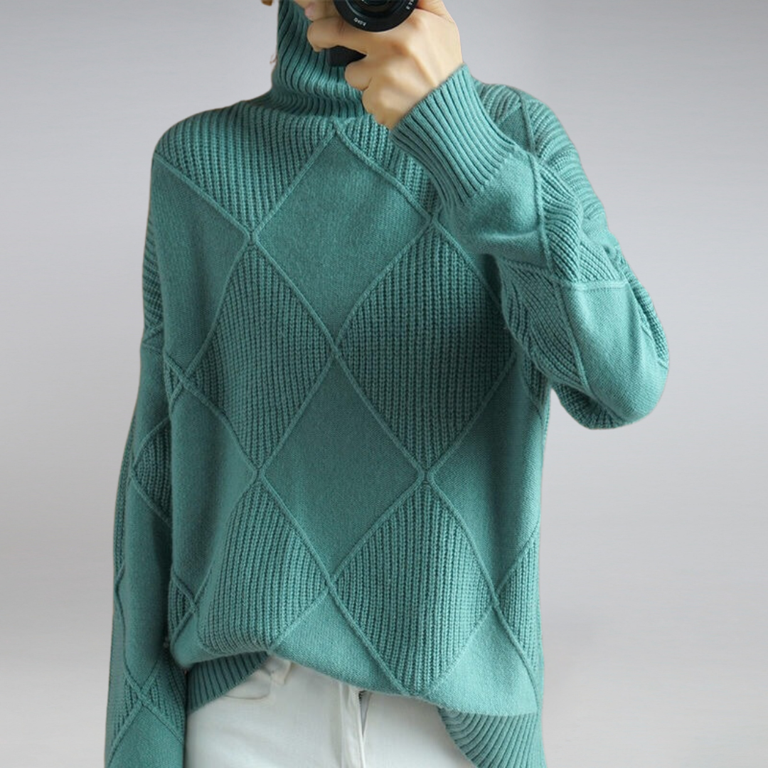 Nora - Damen Kaschmir Pullover mit Rauten-Struktur