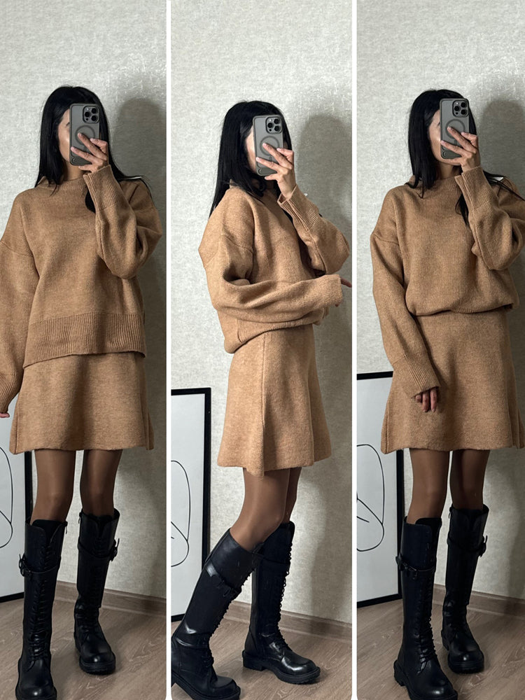 Arden – Damen Strick-Set mit Oversize-Pullover und Minirock