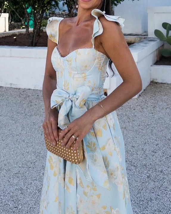 Sofia - Damen Sommerkleid mit Schleife und Rüschenärmeln