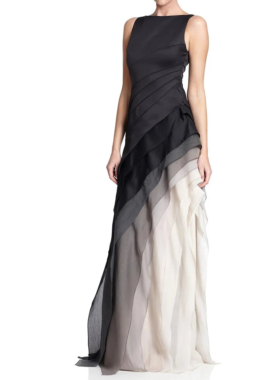 Isabella – Mehrlagiges Elegantes Maxikleid mit Schwarzem Ombre-Effekt