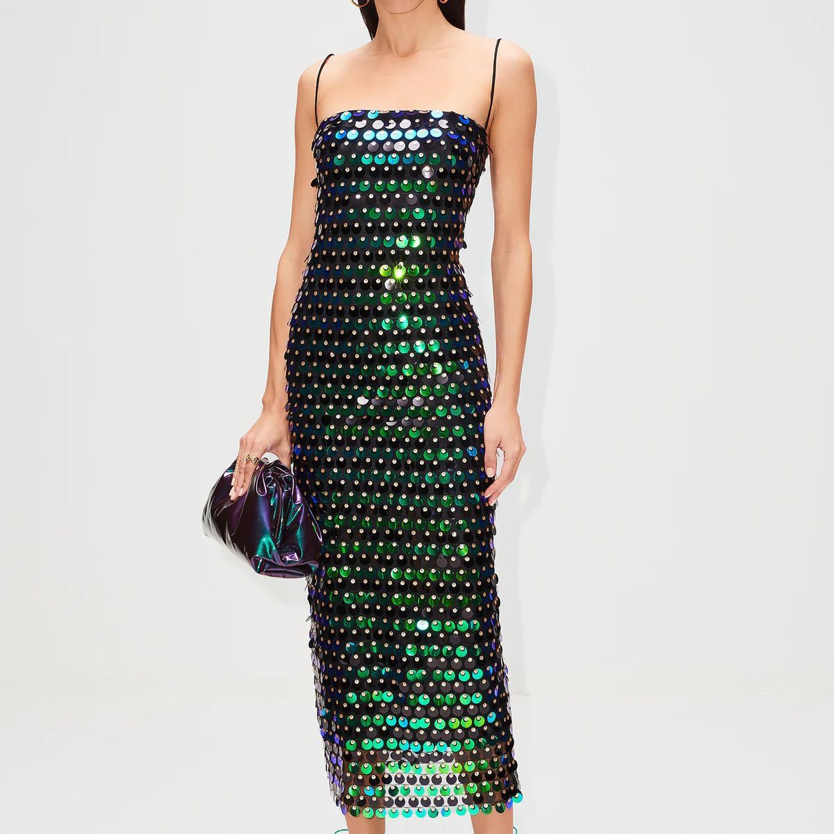 serena – pailletten-maxikleid mit spaghetti-trägern