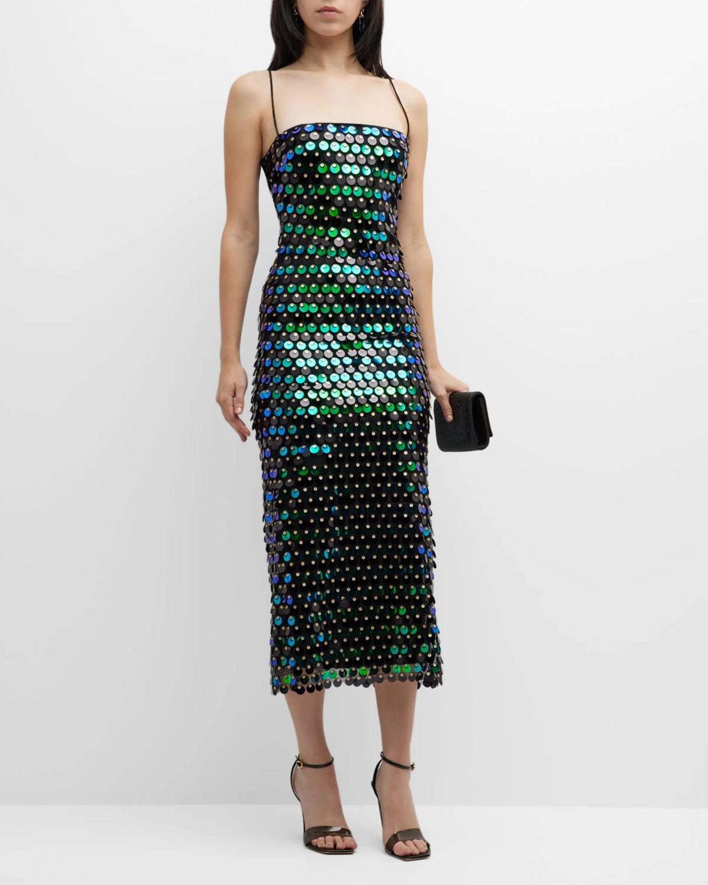 serena – pailletten-maxikleid mit spaghetti-trägern