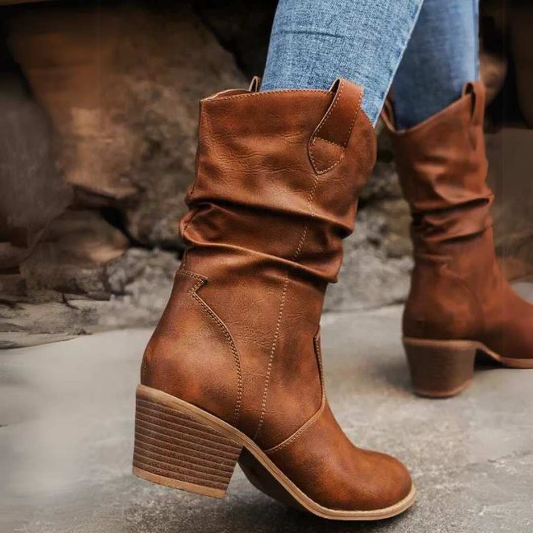 Mara – Cowgirl-Stiefeletten im Westernstil mit Faltenoptik