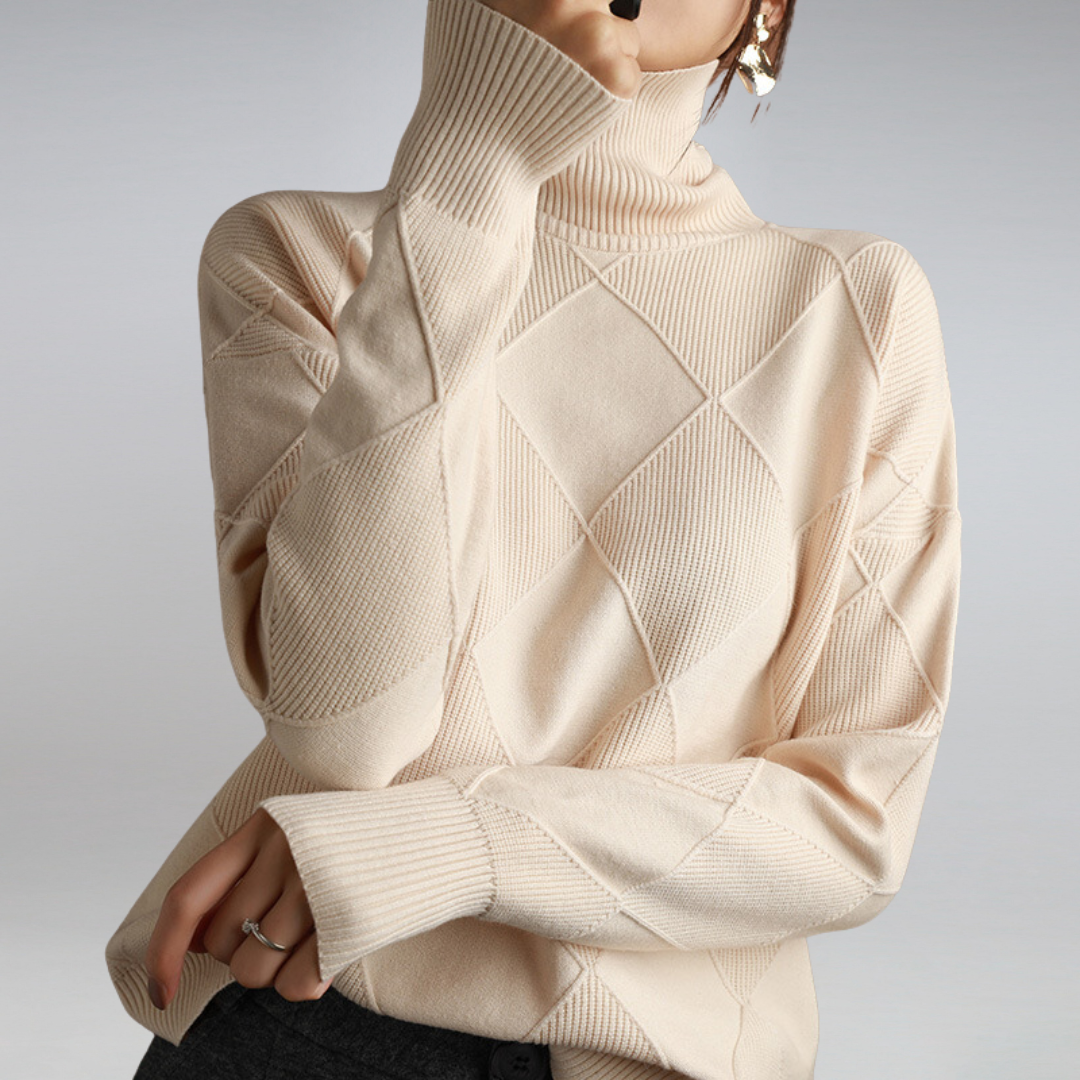 Nora - Damen Kaschmir Pullover mit Rauten-Struktur