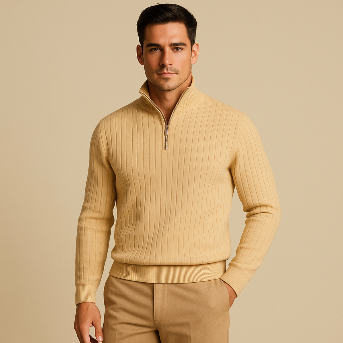 Felix – Gerippter Strickpullover mit halbem Reißverschluss für Herren